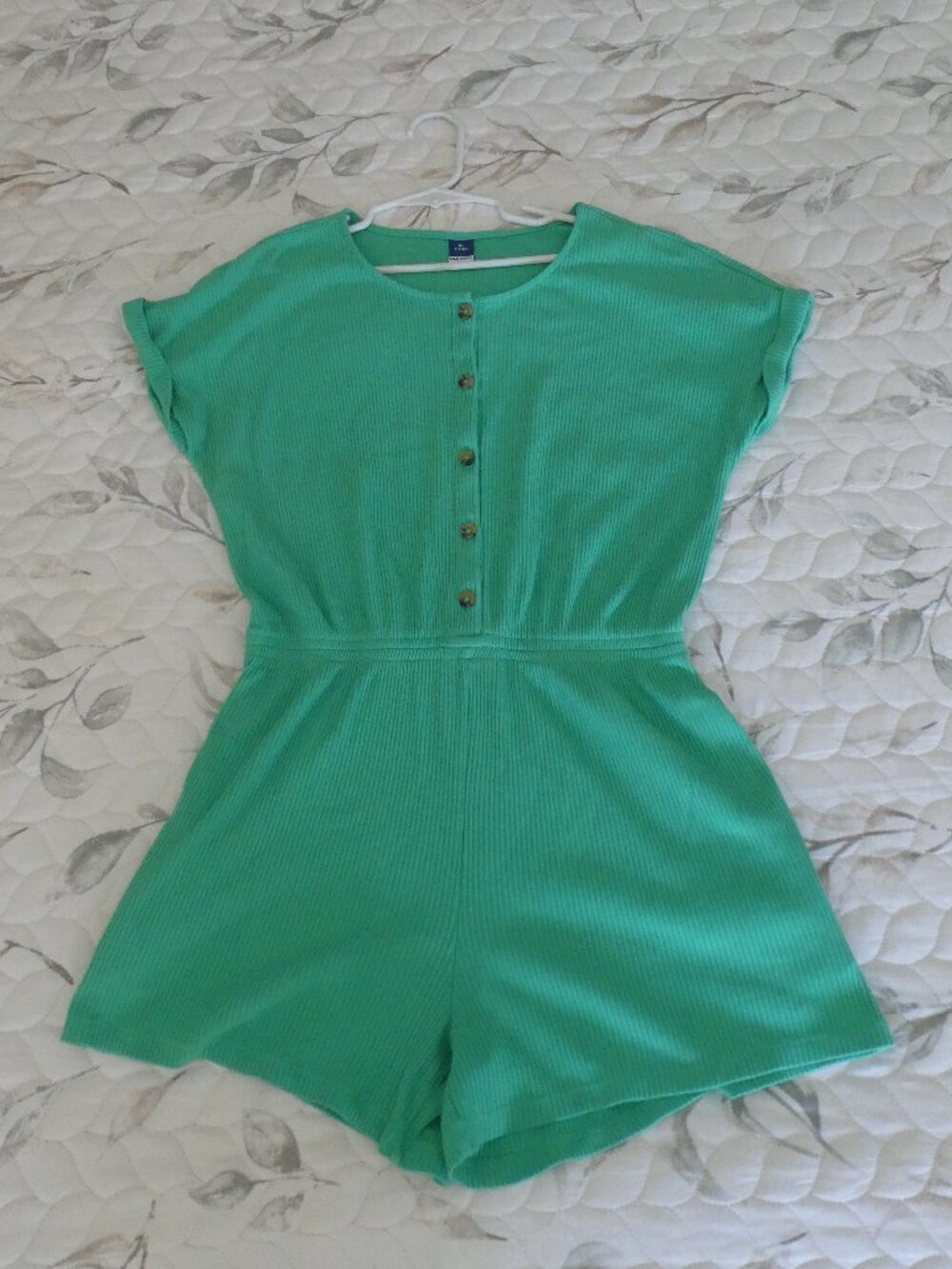 Old Navy Girls Green Ribbed Henley Romper Size XL (14-16) - Picture 3 of 7